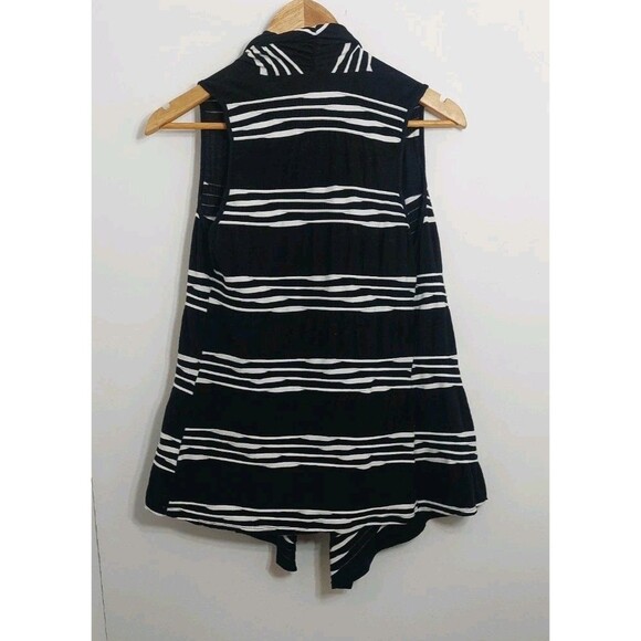 Cache Women's Size Small Cardigan Vest Black White Striped USA Cascade - Picture 2 of 7